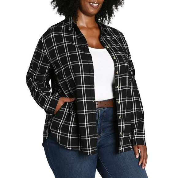 NWT Jachs Girlfriend Women's' Super Soft Flannel Side Pockets Button Front Shirt - Picture 4 of 7